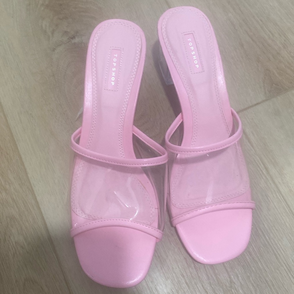 Topshop Womens Ankle Pink Slim Heels clear  Size 41 (10) pre loved condition